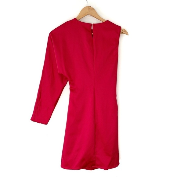 Zara | Red Satin Asymmetrical One Shoulder Mini Dress Size XS - Picture 9 of 13